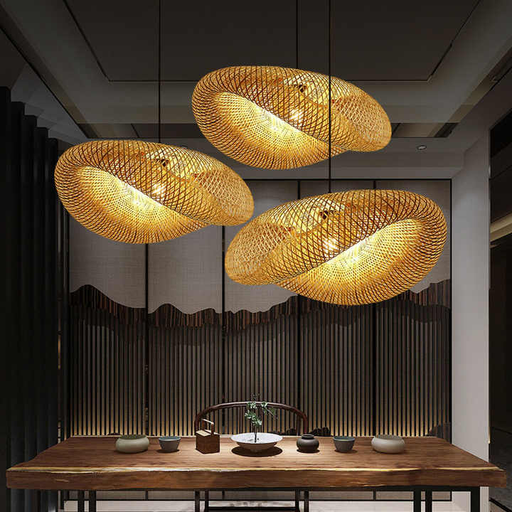 Handcrafted rattan shade pendant light, made from eco-friendly bamboo, perfect for natural home lighting.