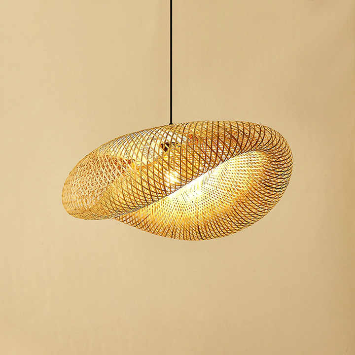 Contemporary bamboo pendant light, showcasing a sophisticated rattan shade for elegant natural decor.