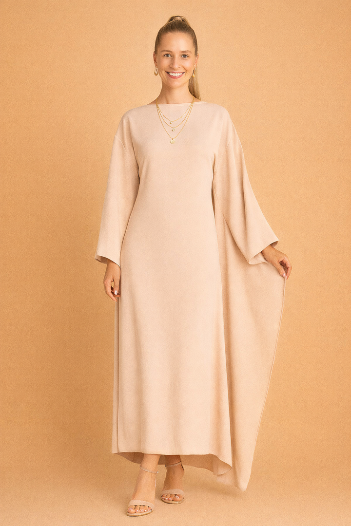 Elegant batwing sleeve maxi dress for women in black, chic formal wear.