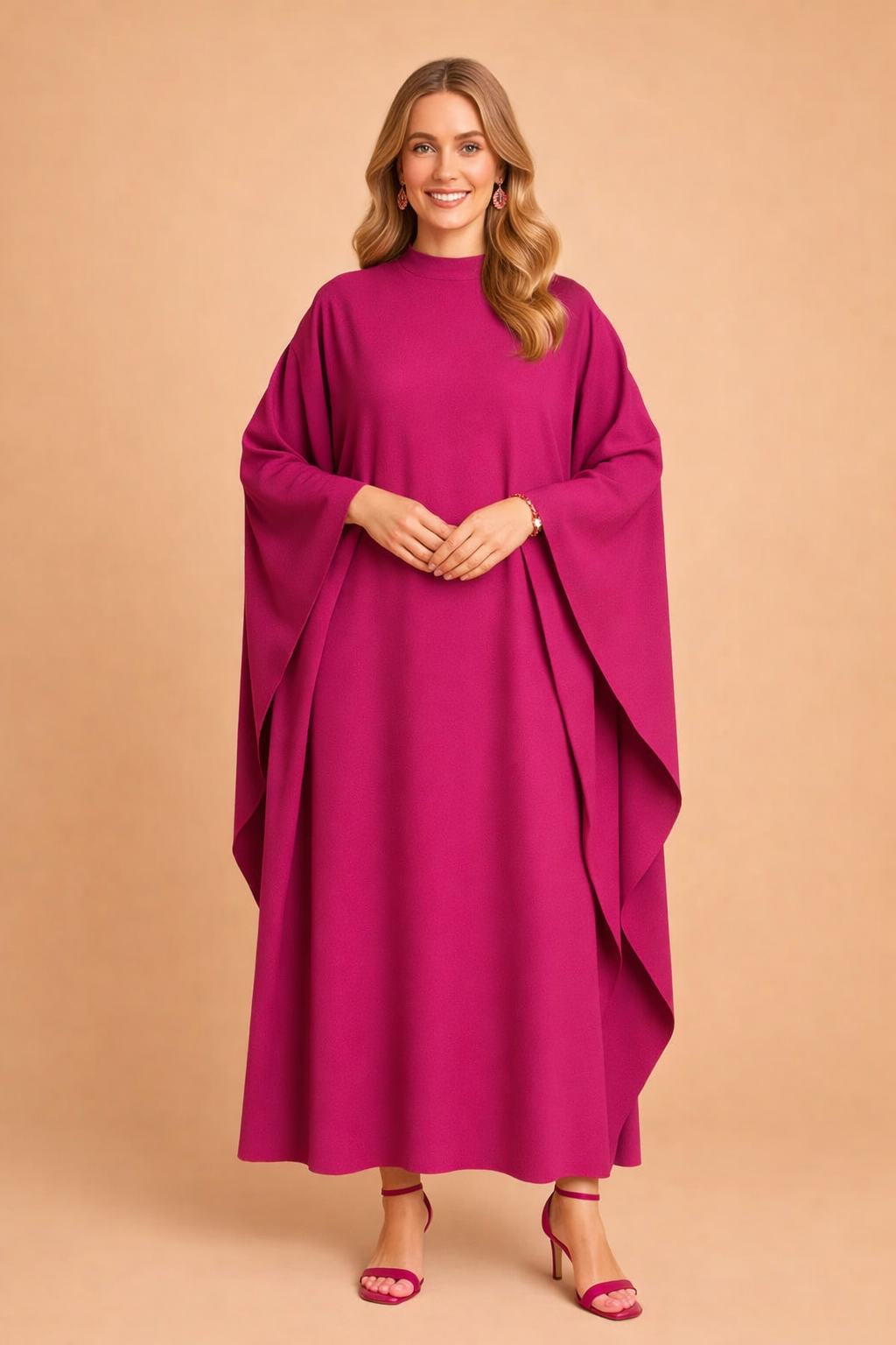 Maxi dress for women with elegant batwing sleeves, offering both style and comfort.