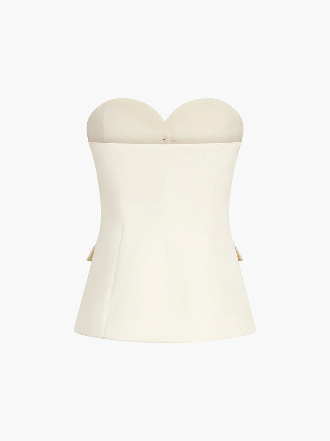 Formal wear for women: beige two piece set with corset and wide leg trousers.