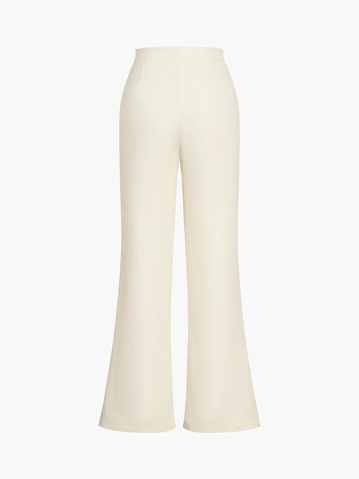 Beige corset set for women. Elegant two piece outfit with wide leg pants.
