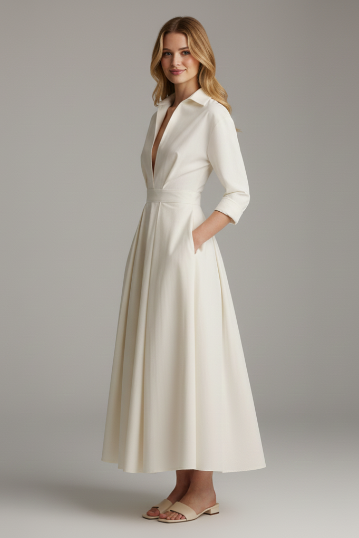 Versatile green collared midi dress for women, with elegant button front. Suitable for office, casual, or summer wear.