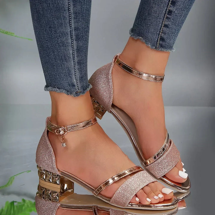 Party-ready women's heeled sandals with a comfortable heel, perfect for festive outfits.