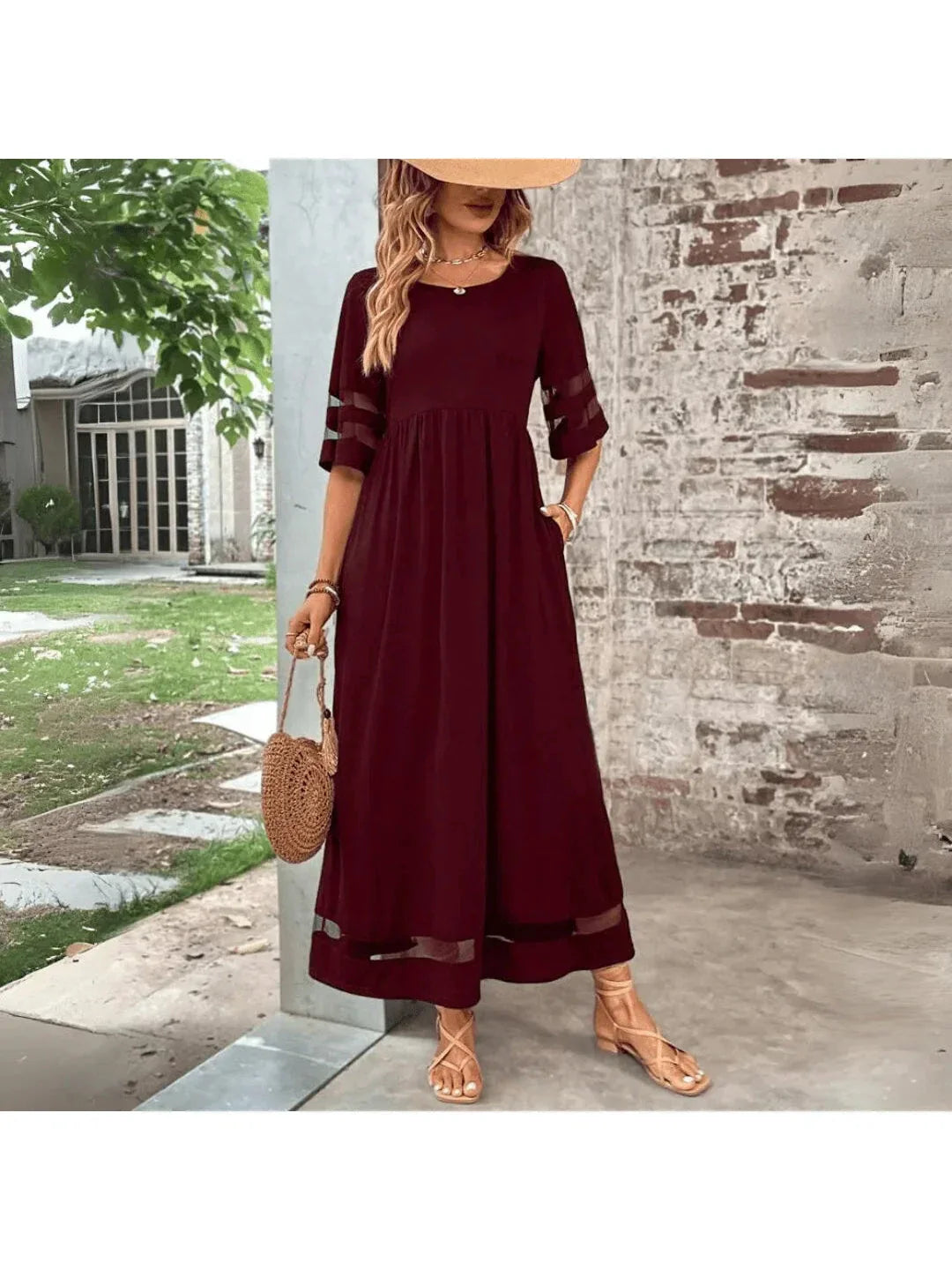 Sophisticated women's midi dress with built-in tummy control shaping.