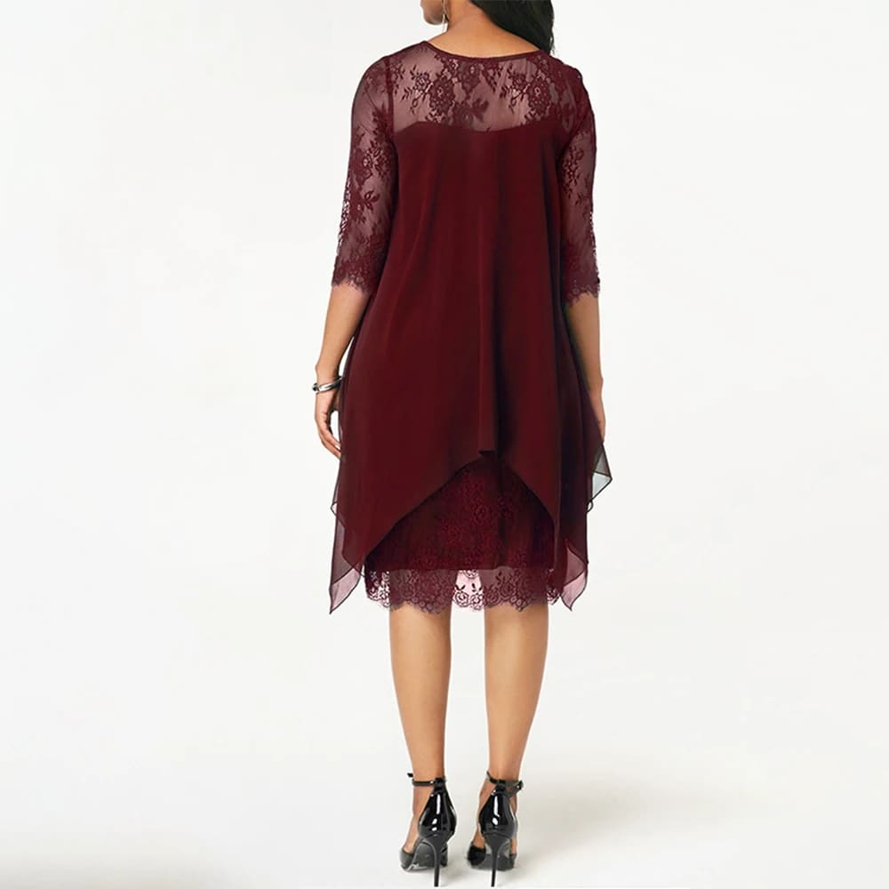Chic blue plus size midi dress. Versatile women's dress for all seasons, offering comfort & elegant style.