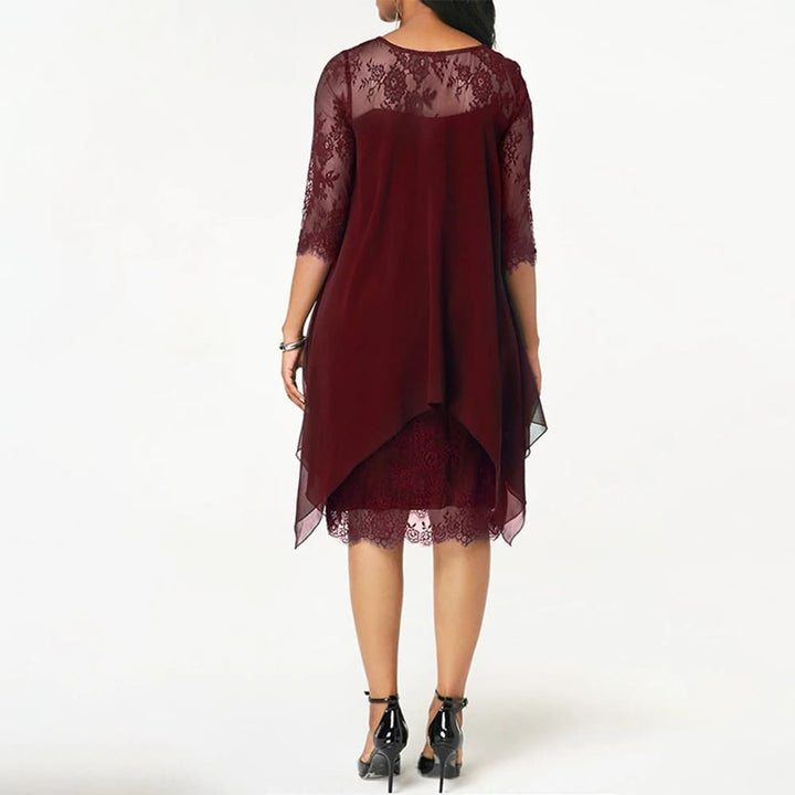 Chic blue plus size midi dress. Versatile women's dress for all seasons, offering comfort & elegant style.