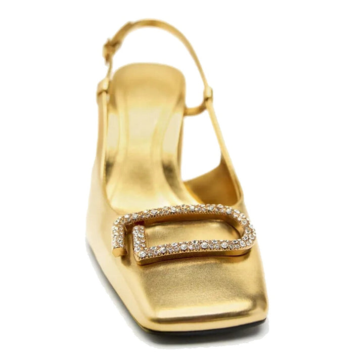 Modern office shoes: stylish sling back block heels in elegant design for women.