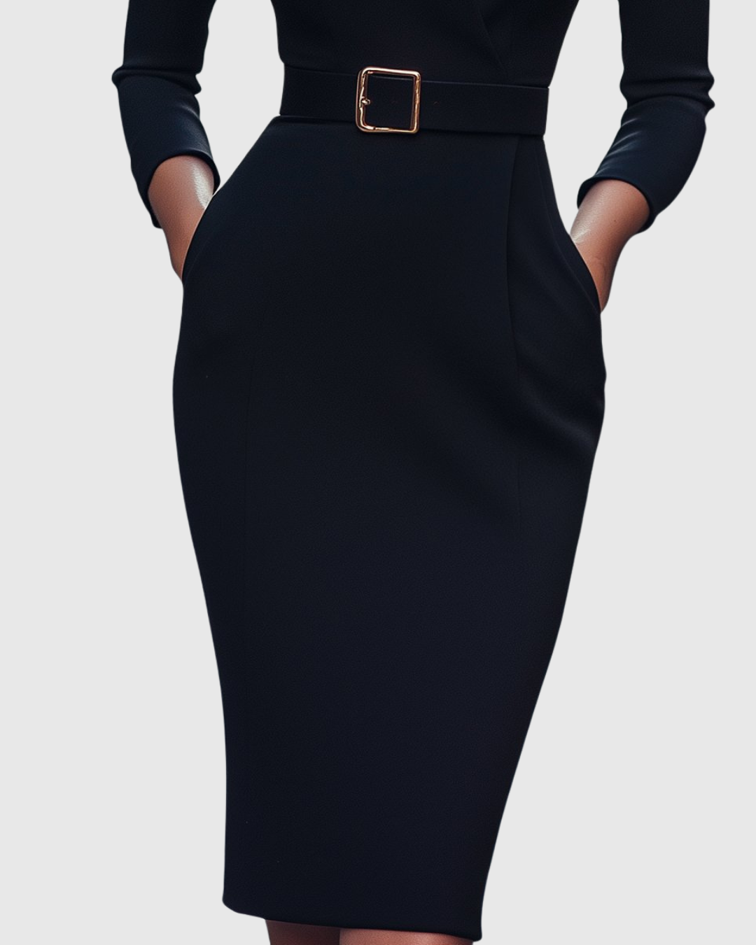 Versatile women's midi dress in classic grey, refined workwear with three-quarter sleeves.