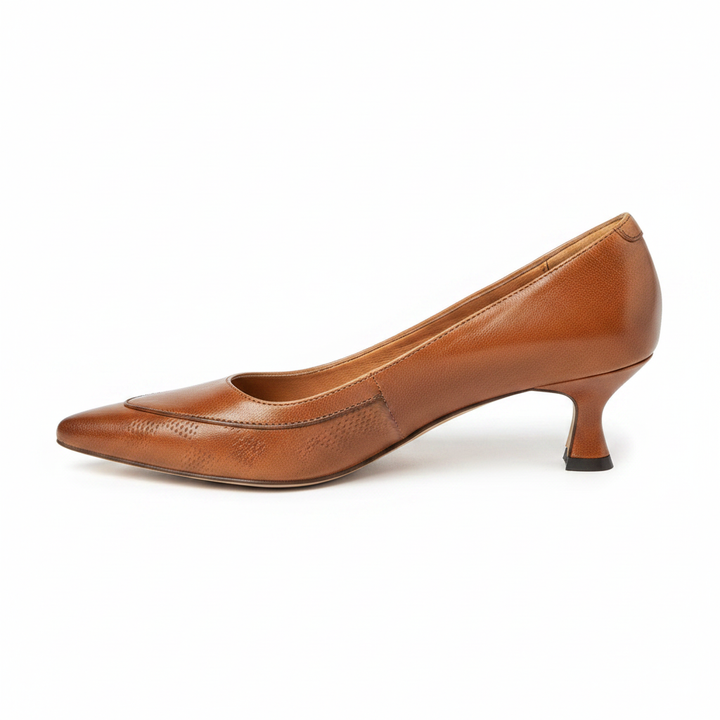 Elegant black women's pointed kitten heel pumps, ideal for office & formal wear. All-day comfort dress shoes.