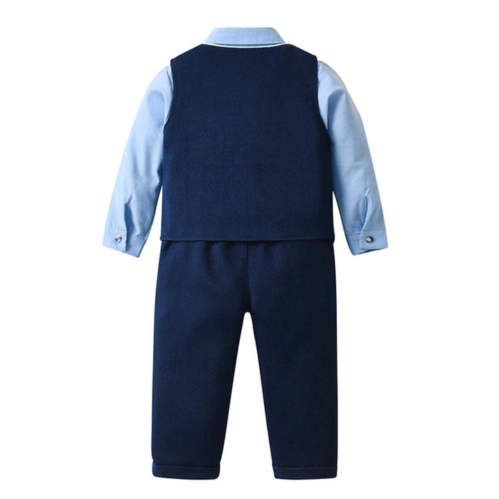 Sophisticated boys' formal wear in blue, a classic 3-piece suit for events.