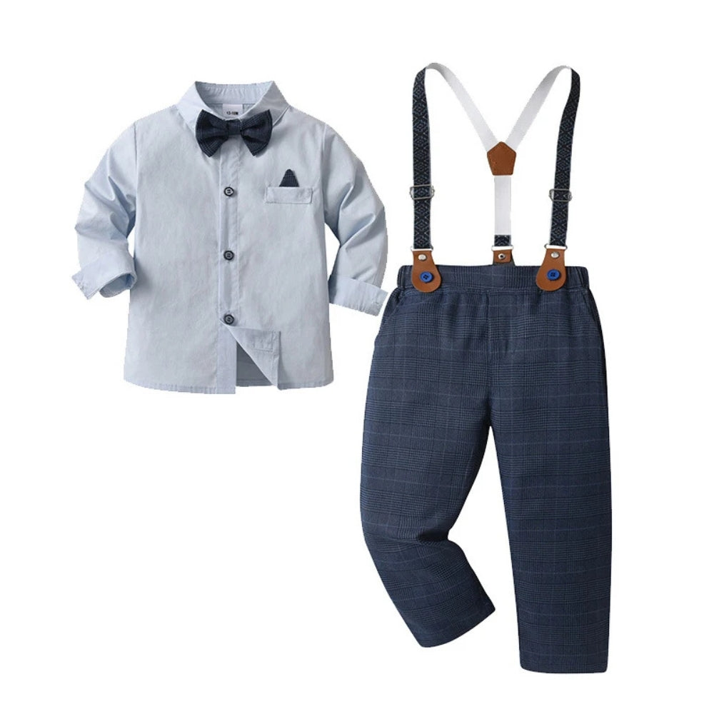 Blue wedding suit for boys, an elegant 3-piece set with vest for ring bearers.