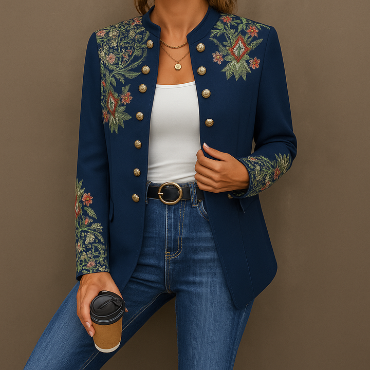 Elegant blue tweed cardigan for women, perfect for versatile styling in spring or autumn.