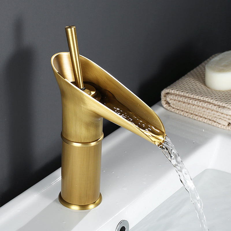 Modern black waterfall basin faucet, elegant design deck-mounted mixer tap.