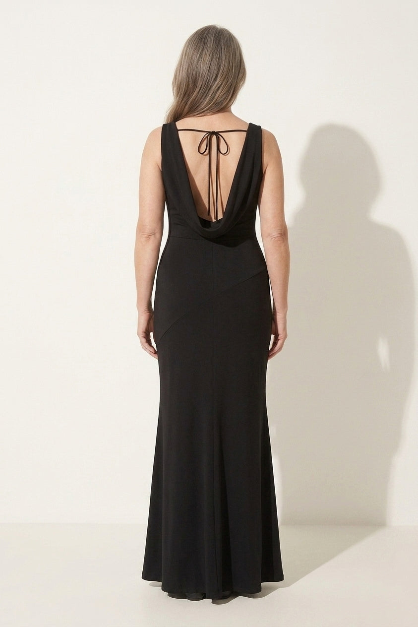 Elegant & comfortable cowl neck wedding guest maxi dress, a chic evening wear choice.