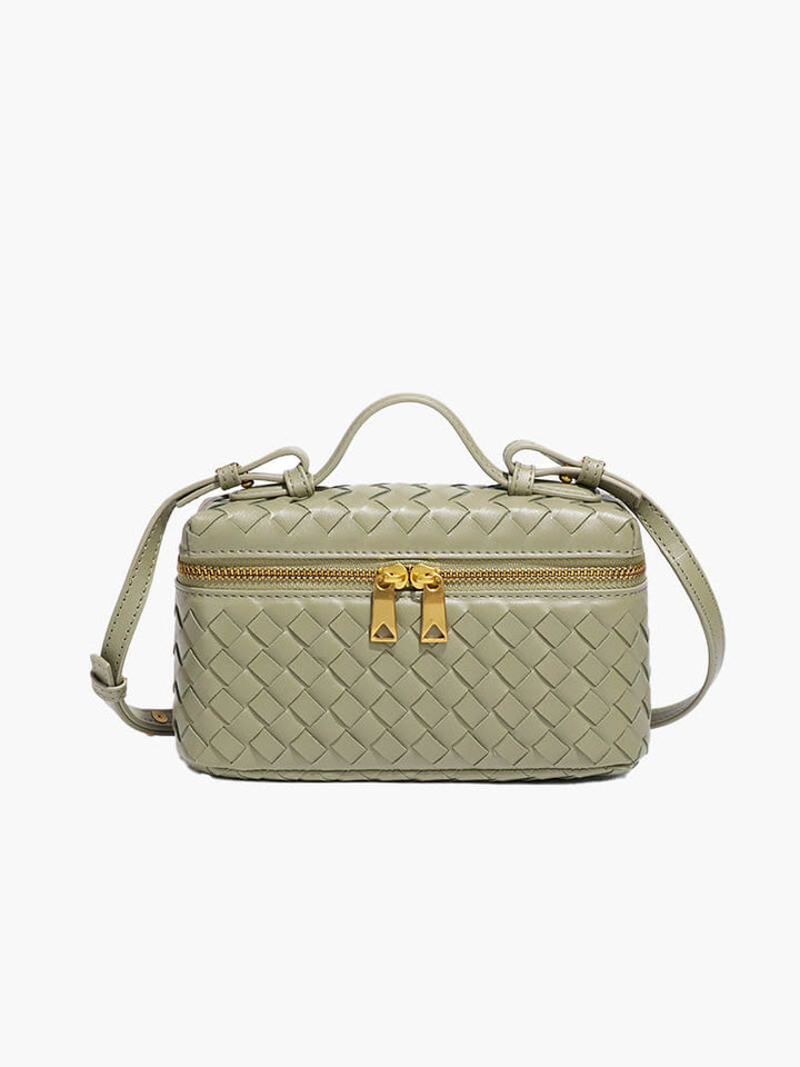 Sophisticated women's compact shoulder bag with a refined woven texture, perfect for elegant styling.