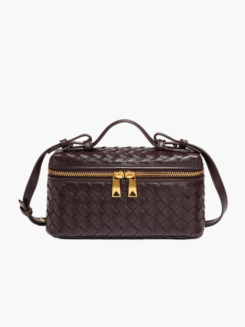 Elegant compact women's purse, a chic daily accessory with a unique woven texture & shoulder strap.