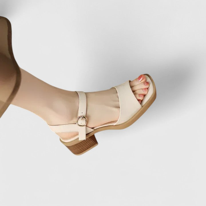 Elegant cream white square toe sandals for women, vintage-inspired design with slim straps, perfect for summer fashion.
