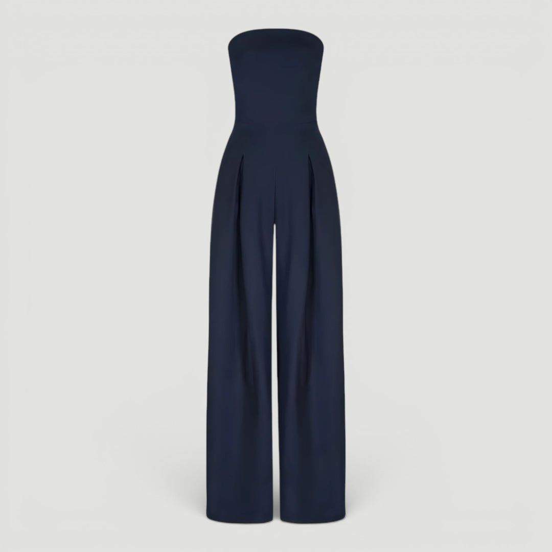 Versatile black wide leg strapless jumpsuit for women. Comfortable, chic, and ideal for summer casual or parties.