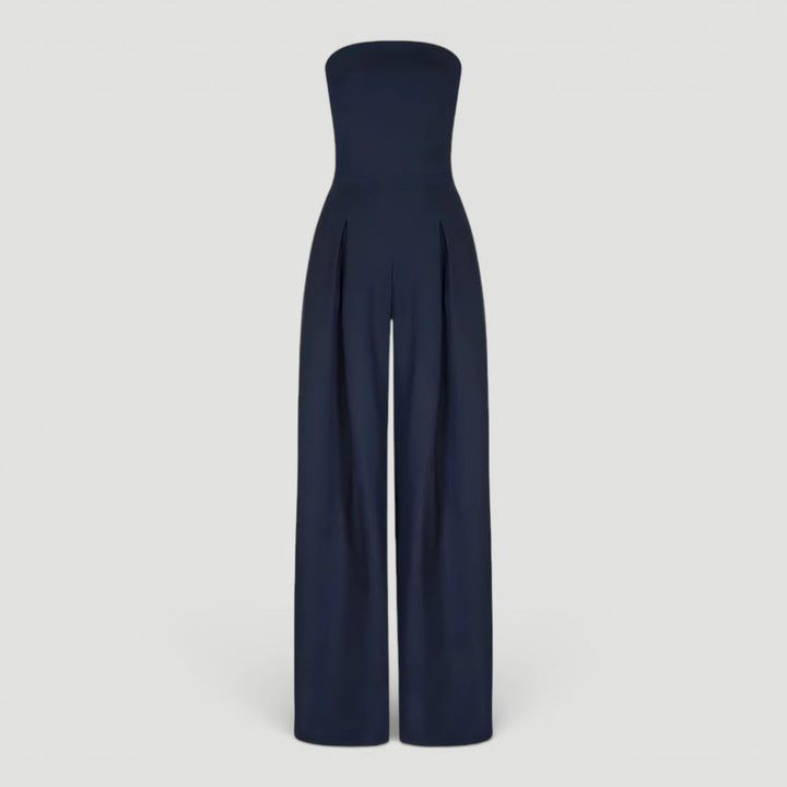 Versatile black wide leg strapless jumpsuit for women. Comfortable, chic, and ideal for summer casual or parties.
