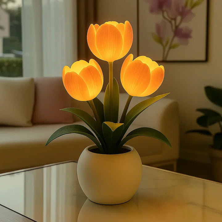 Unisex flower LED lamp, dimmable warm light, enhances any desk or table as a unique home decor piece.