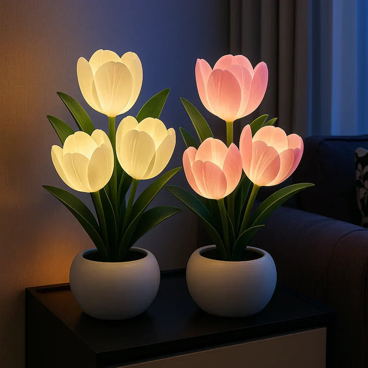 Versatile LED tulip desk lamp with warm, dimmable light, adding a touch of elegance to any home decor.