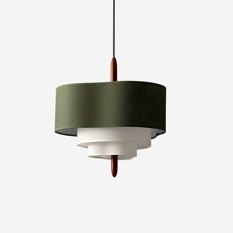Elegant fabric & wood pendant light. Modern ceiling lamp for home decor.