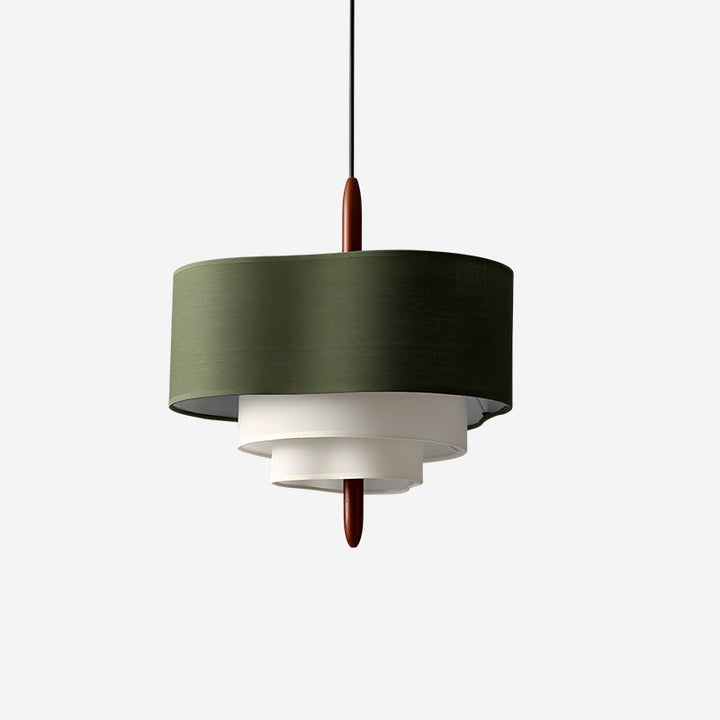 Elegant fabric & wood pendant light. Modern ceiling lamp for home decor.