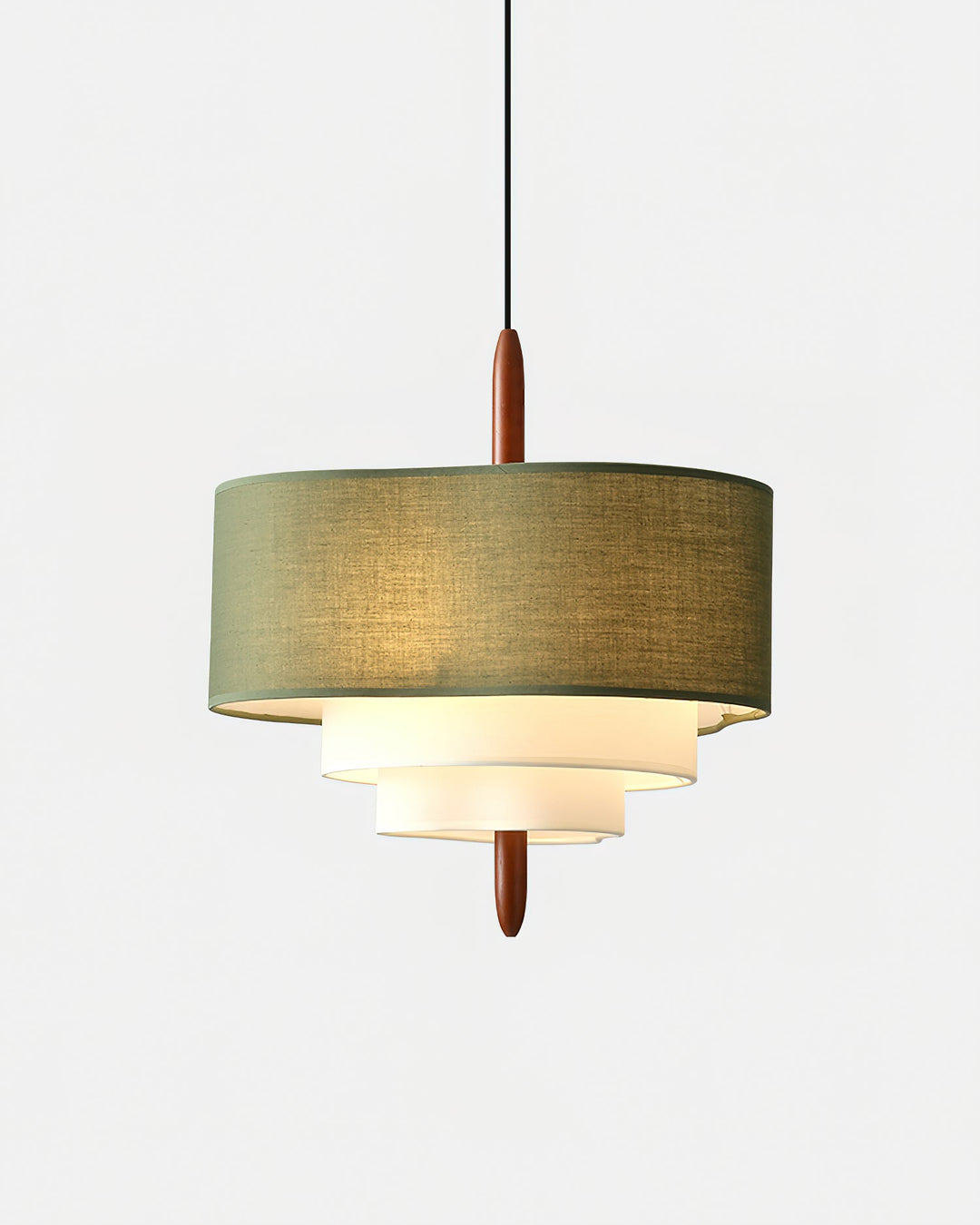 Natural wood and fabric pendant lamp. Modern ceiling light for stylish interiors.