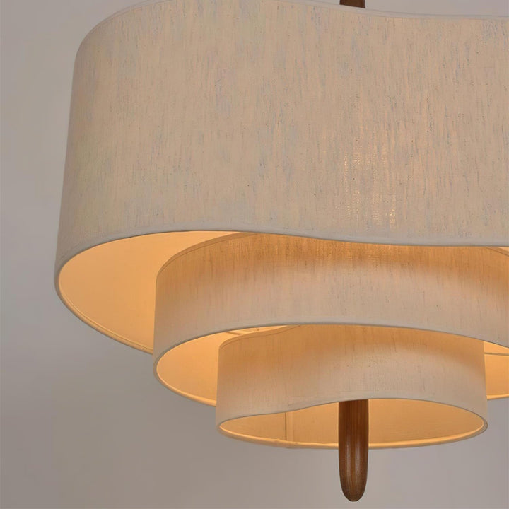 Elegant fabric & wood ceiling light. Modern pendant lamp for dining & kitchen.