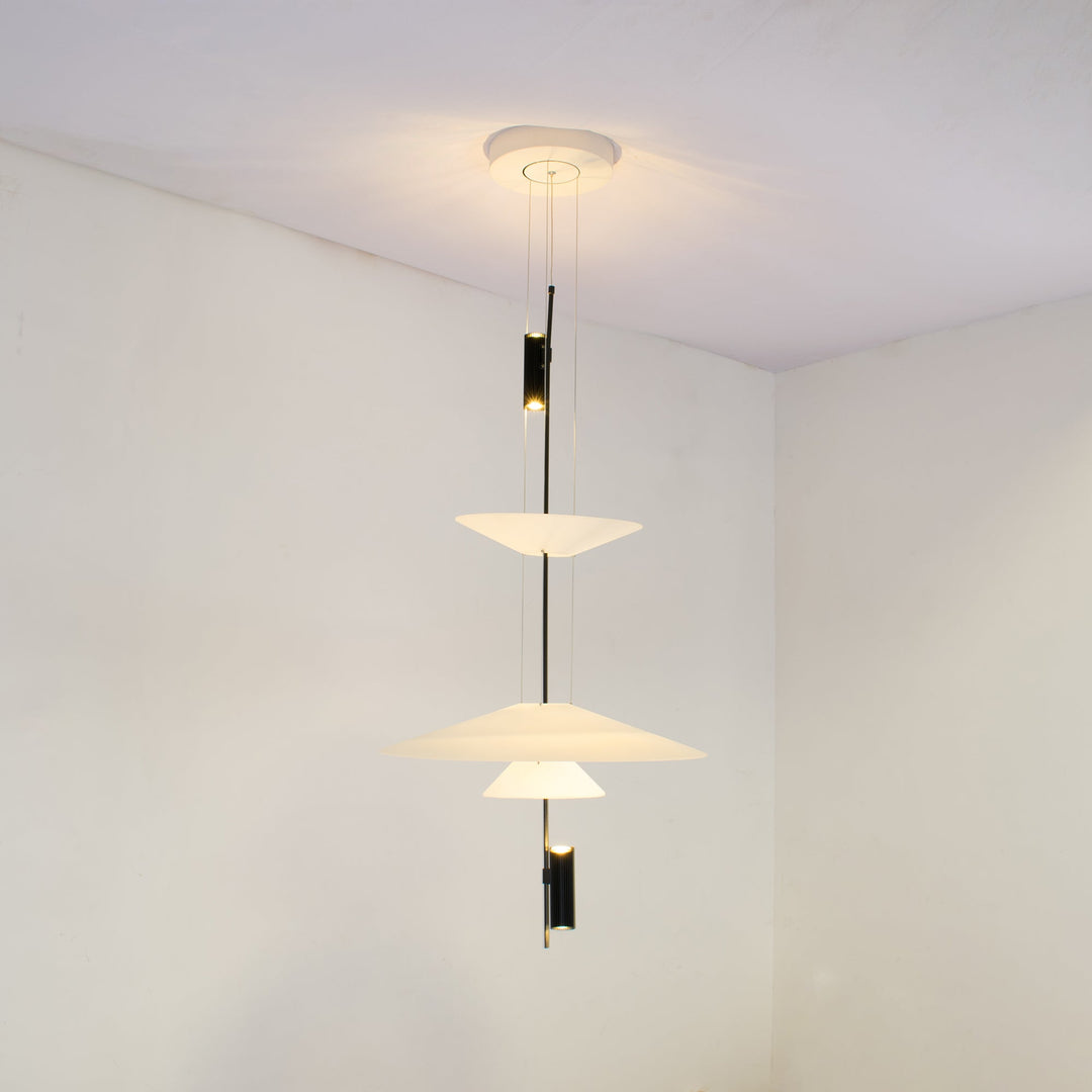 Modern gold floating disc pendant light, integrated LED for ambient home illumination.