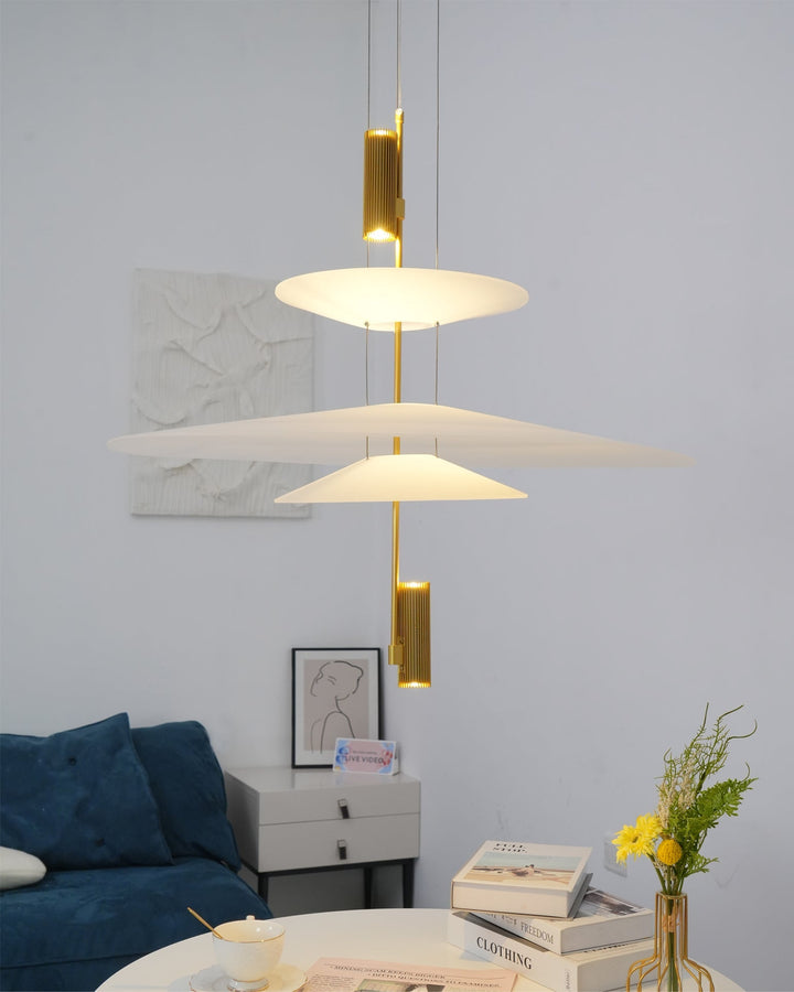 Chic LED disc light, gold finish, floating design, contemporary home illumination.