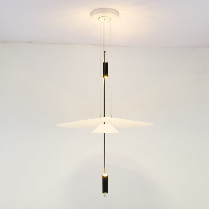 Modern integrated LED disc light, gold accent, ambient illumination for living spaces.