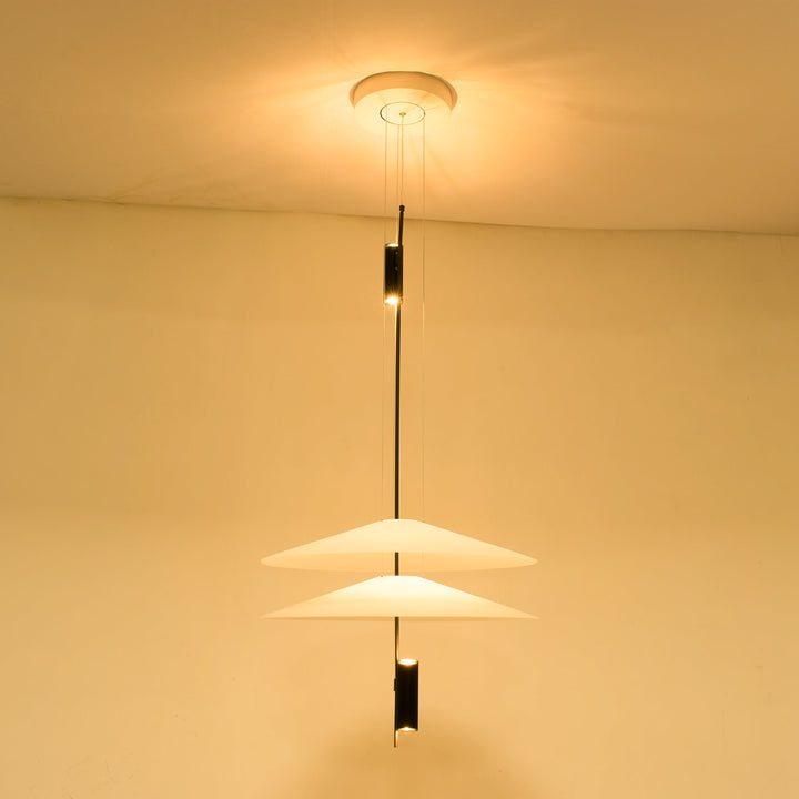 Black contemporary disc light, integrated LED, minimalist hanging lamp.