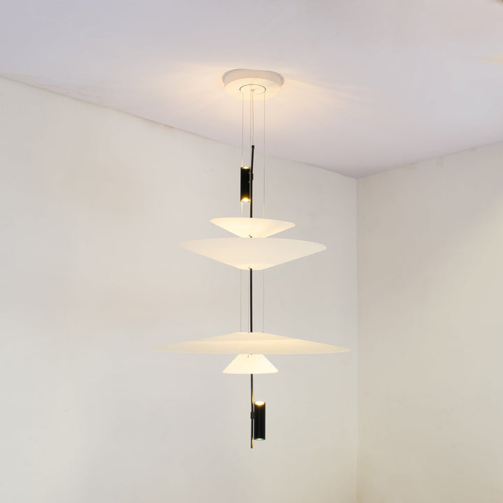 Integrated LED gold disc pendant, elegant hanging lamp, ambient home illumination.