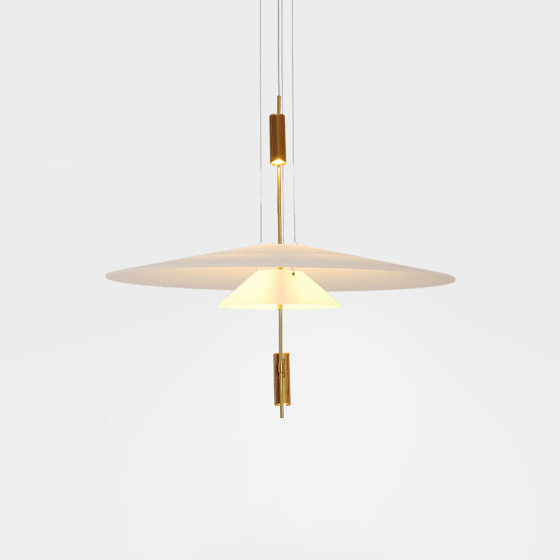 Contemporary black floating disc pendant, integrated LED, ambient lighting solution.