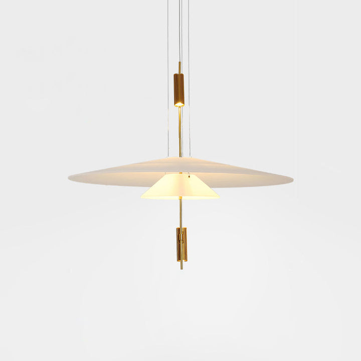 Contemporary black floating disc pendant, integrated LED, ambient lighting solution.