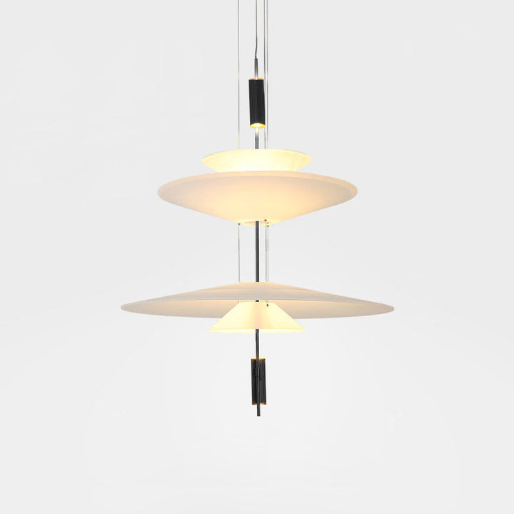 Modern integrated LED disc lamp, gold finish, elegant hanging light.