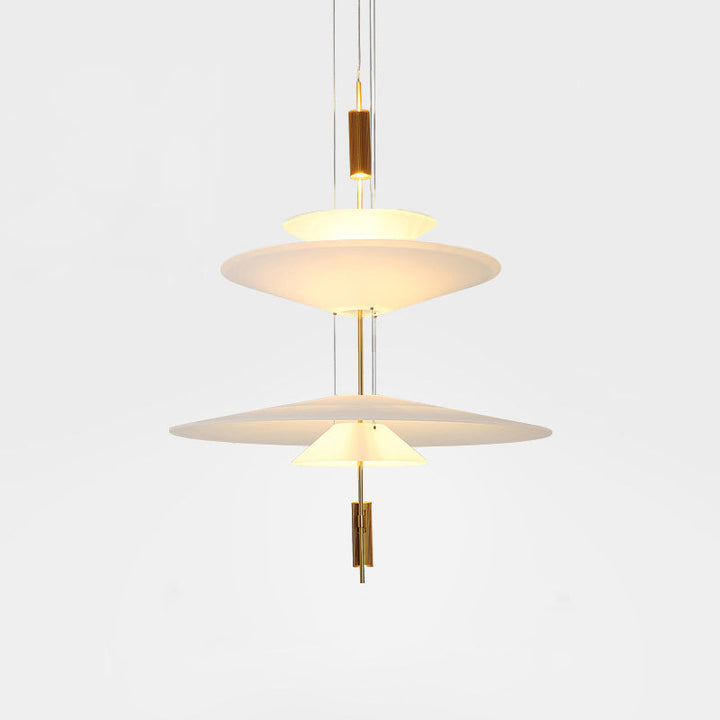 Contemporary floating disc pendant, black finish, integrated LED, bright home lighting.