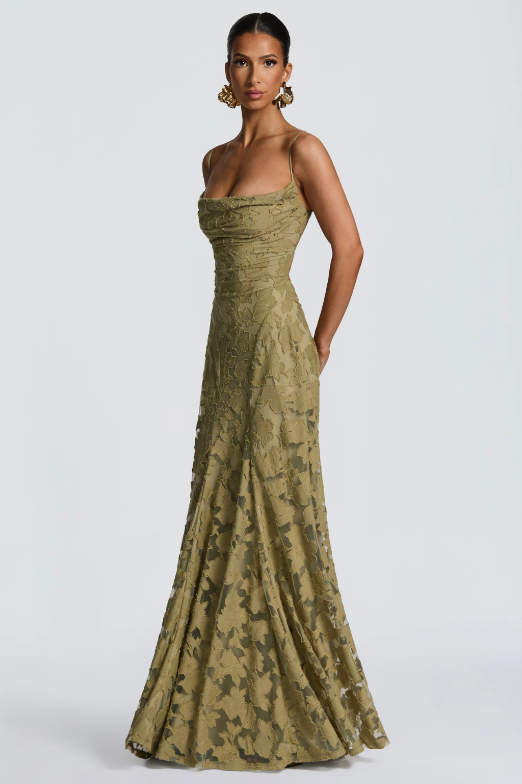 Elegant floral brocade maxi dress, a long party dress for women and wedding guests.