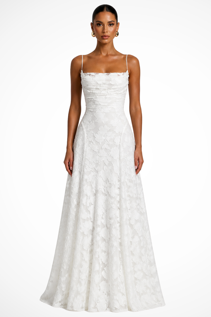 Sophisticated women's floral brocade maxi dress, ideal for elegant evening wear and special occasions.