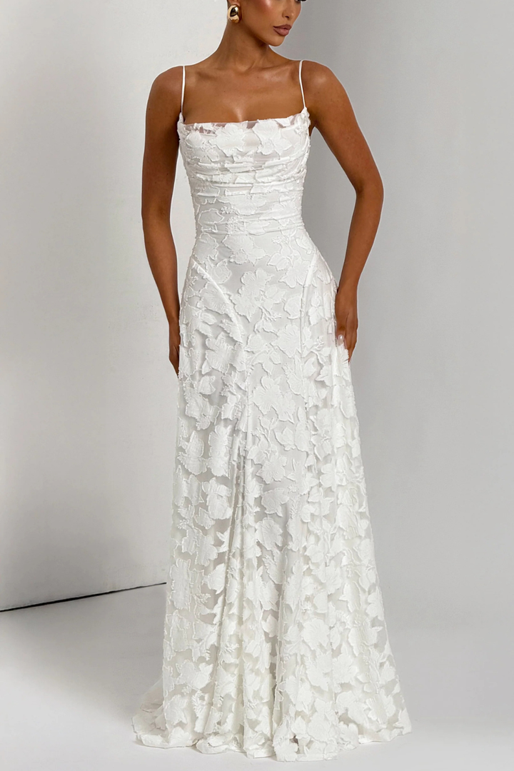 Women's elegant floral brocade maxi evening dress, perfect for formal events & special occasion parties.