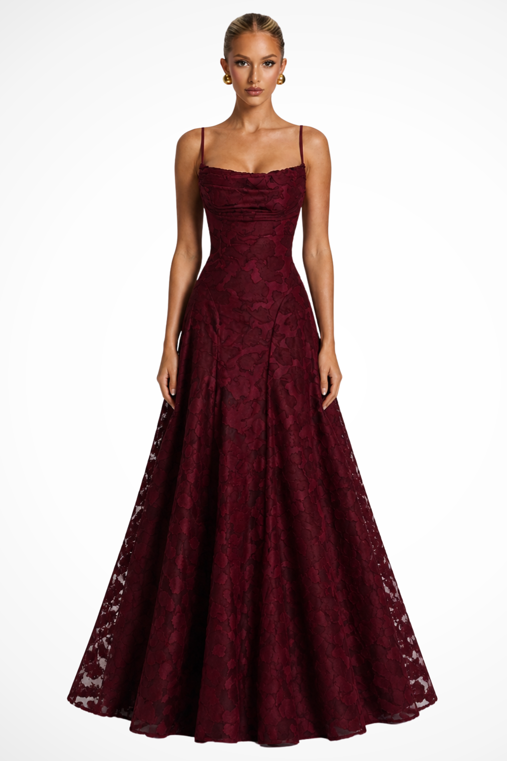 Elegant women's floral brocade maxi dress, perfect for wedding guests and formal evening wear.