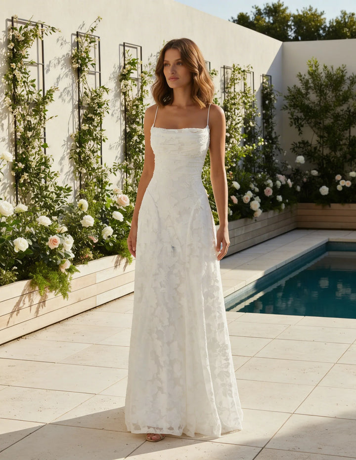 Elegant floral occasion wear maxi dress for women, ideal for summer weddings.