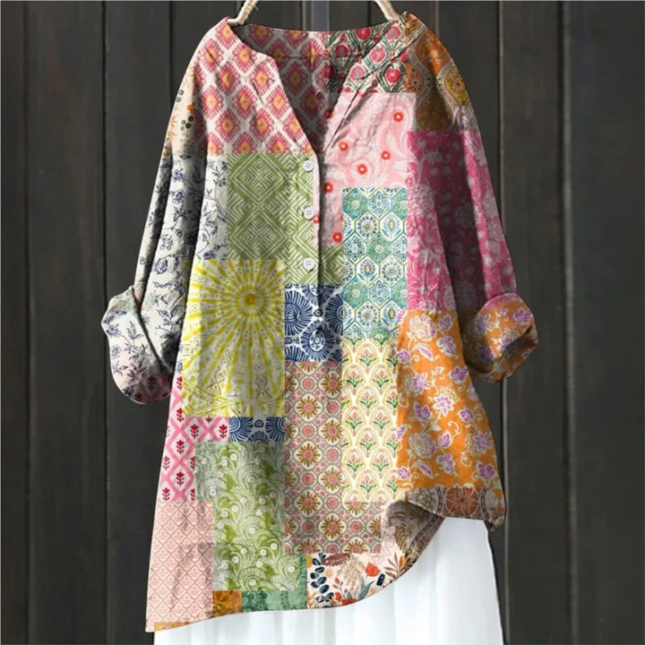 Versatile women's floral print casual top with V-neck & long sleeves. Ideal for spring/summer elegance.