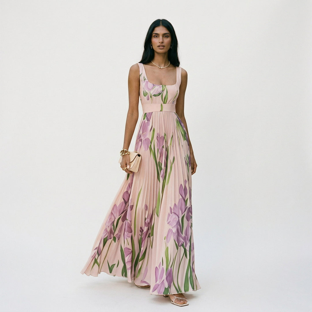 Beautiful floral sleeveless maxi dress, the perfect elegant summer party dress.