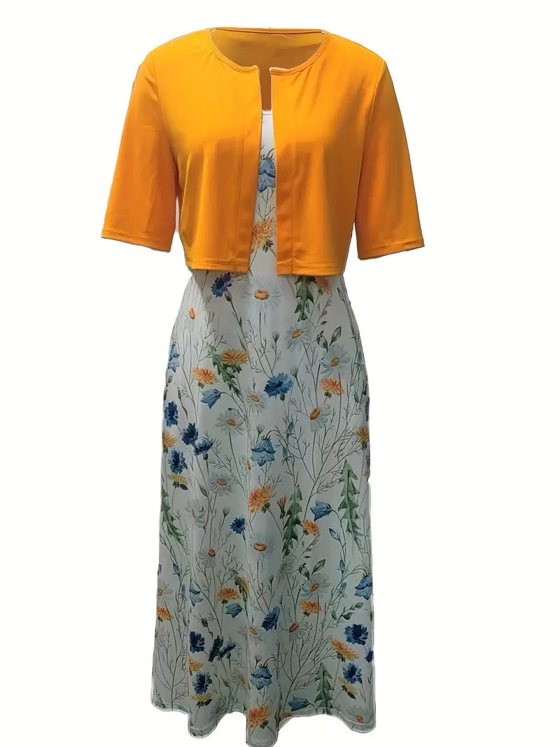 Boutique fashion: women's elegant floral two-piece set with trendy crop top.