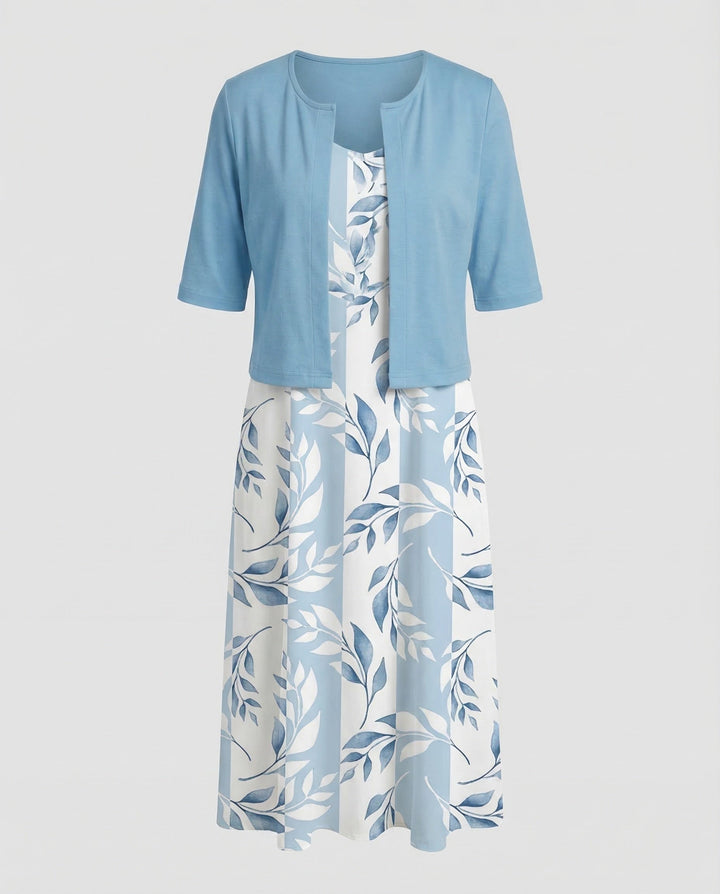 Complete women's outfit: elegant floral crop top paired with a matching skirt.