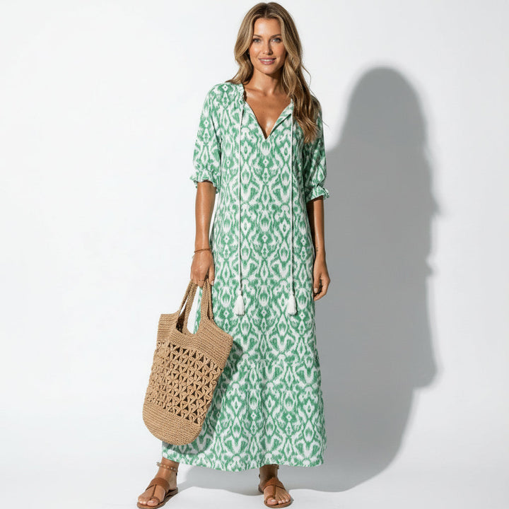 Elegant floral V-neck maxi dress for women, perfect for summer occasions and holidays.