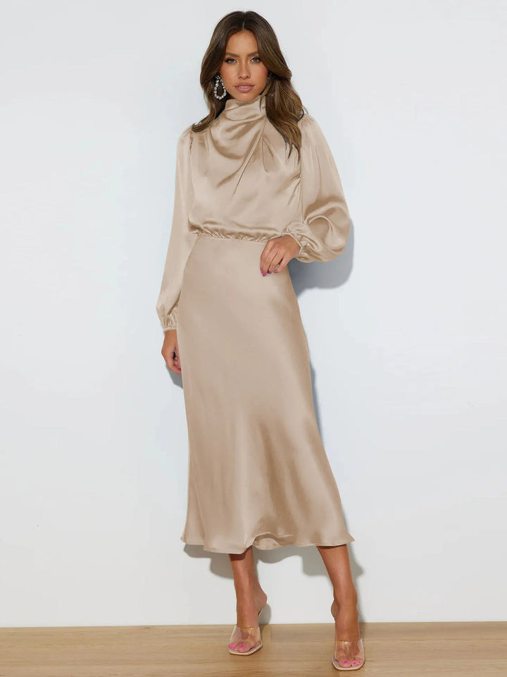 Elegant flowy A-line evening dress for women, perfect for special occasions & formal events like weddings.